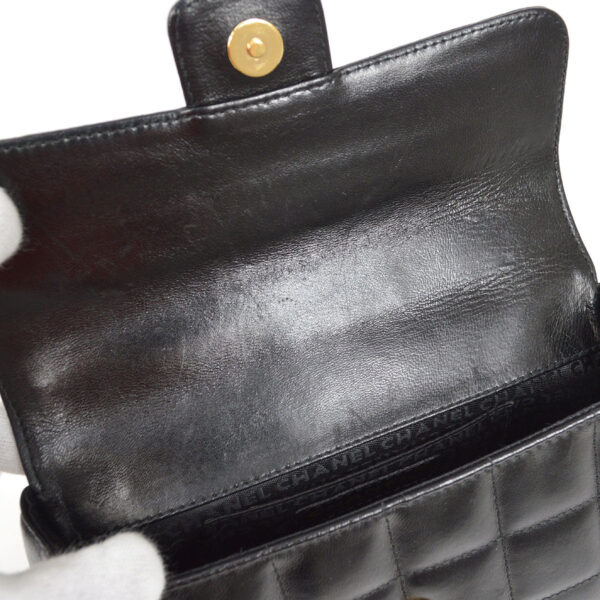 CHANEL 2003-2004 Camellia Choco Bar Shoulder Bag Mini Black Lambskin