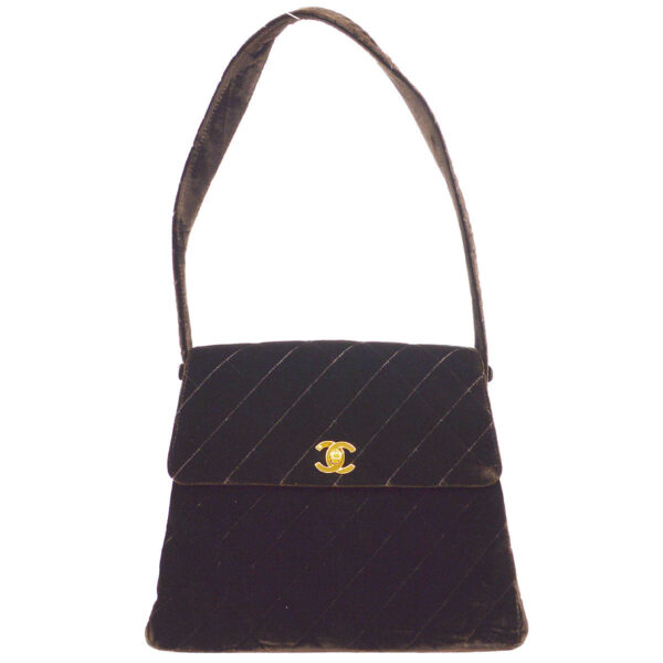 CHANEL 1997-1999 Quilted Flap Shoulder Bag Large Brown Velvet