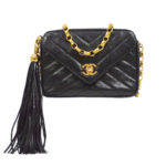 CHANEL 1991-1994 Chevron Pocket Camera Bag Mini Black Lambskin