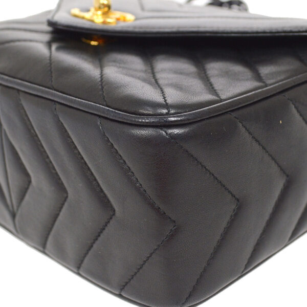CHANEL 1991-1994 Chevron Pocket Camera Bag Mini Black Lambskin
