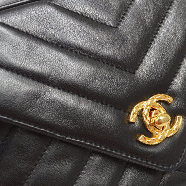 CHANEL 1991-1994 Chevron Pocket Camera Bag Mini Black Lambskin