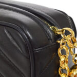 CHANEL 1991-1994 Chevron Pocket Camera Bag Mini Black Lambskin