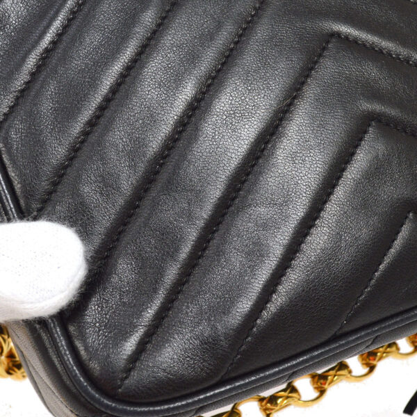 CHANEL 1991-1994 Chevron Pocket Camera Bag Mini Black Lambskin
