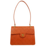 CHANEL 1997-1999 Sellier Flap Shoulder Bag Medium Orange Caviar