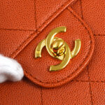 CHANEL 1997-1999 Sellier Flap Shoulder Bag Medium Orange Caviar