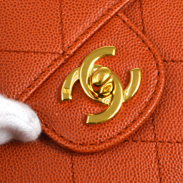 CHANEL 1997-1999 Sellier Flap Shoulder Bag Medium Orange Caviar