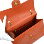 CHANEL 1997-1999 Sellier Flap Shoulder Bag Medium Orange Caviar