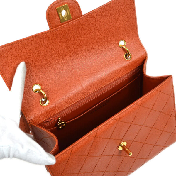 CHANEL 1997-1999 Sellier Flap Shoulder Bag Medium Orange Caviar