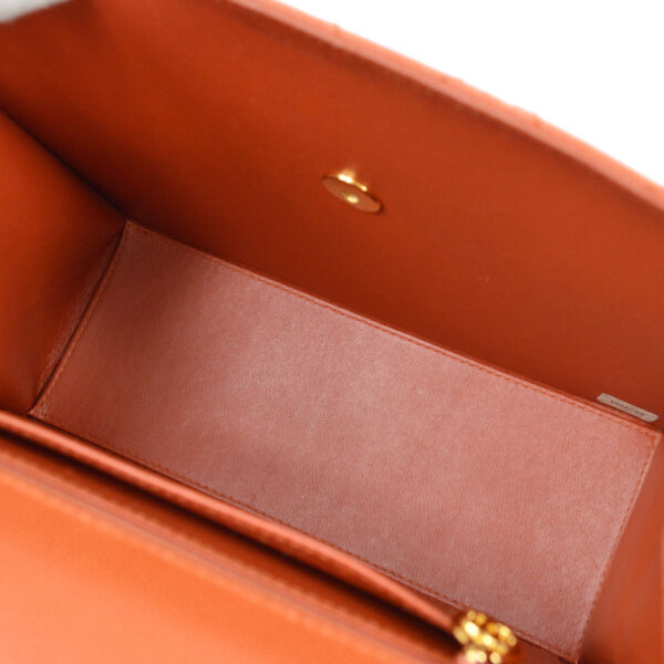 CHANEL 1997-1999 Sellier Flap Shoulder Bag Medium Orange Caviar