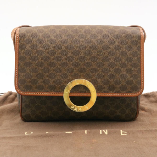 CELINE Macadam Canvas Circle logo Shoulder Bag Brown  26659