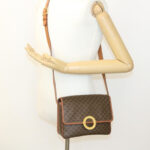 CELINE Macadam Canvas Circle logo Shoulder Bag Brown  26659