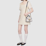 (WMNS) GUCCI GG Marmont Gold Logo Colorblock Leather Chain handbag Mini White / Blue Retro 583571-0OLFX-9085