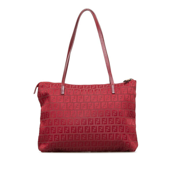 Fendi Zucchino Handbag Tote Bag 8BH022 Red Canvas Leather