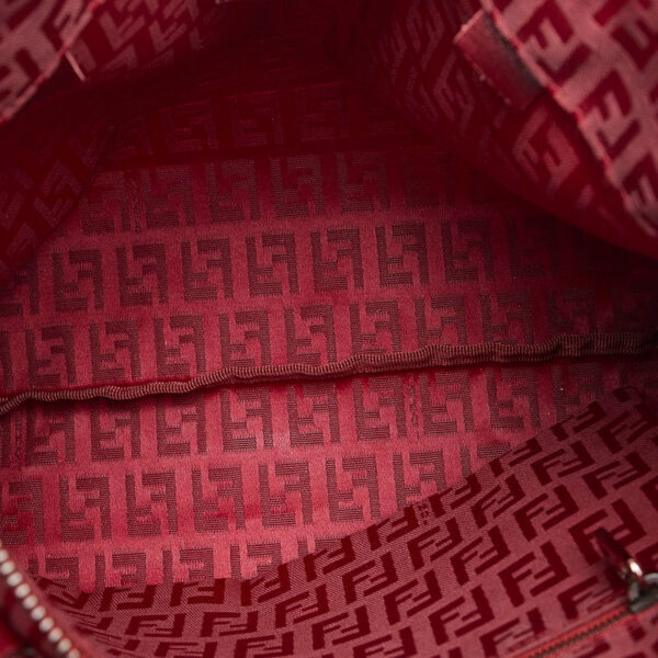 Fendi Zucchino Handbag Tote Bag 8BH022 Red Canvas Leather