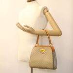 CELINE Macadam Canvas Hand Bag Beige  36663