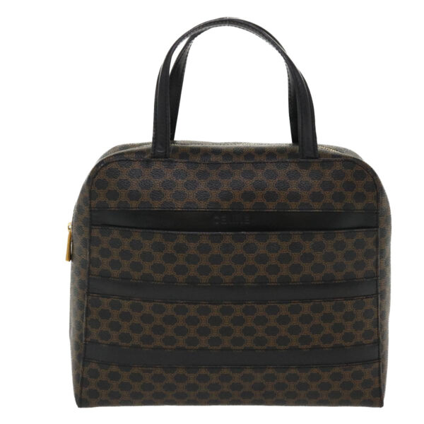 CELINE Macadam Canvas Hand Bag PVC Leather Black  37689
