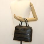 CELINE Macadam Canvas Hand Bag PVC Leather Black  37689