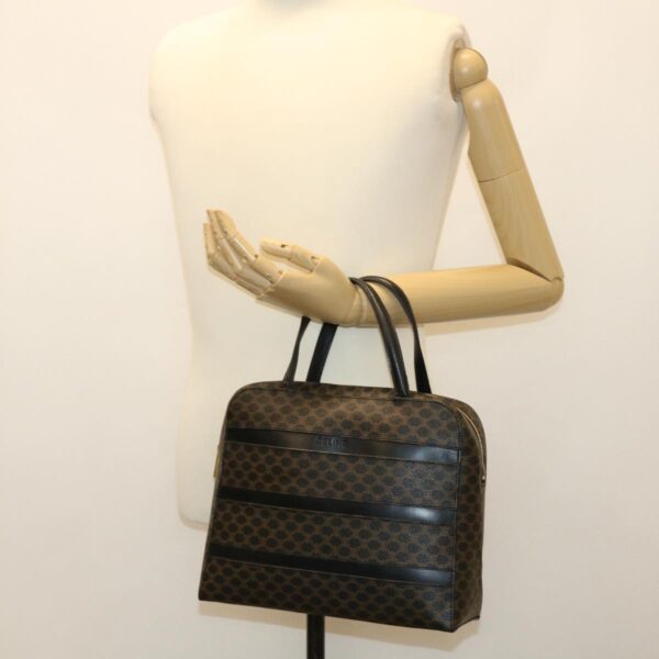 CELINE Macadam Canvas Hand Bag PVC Leather Black  37689