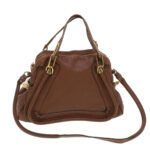 Chloe Paraty Hand Bag Leather 2way Brown 37965
