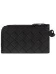 Bottega Veneta Intrecciato L Zipper Leather Card Wallet Black