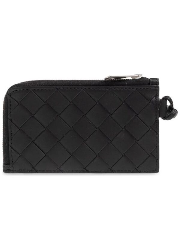 Bottega Veneta Intrecciato L Zipper Leather Card Wallet Black