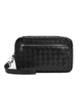 Bottega Veneta Intrecciato Zipper Leather Pouch Bag Black