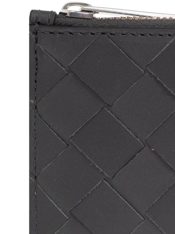 Bottega Veneta Intrecciato Zippered Leather Card Wallet Grey