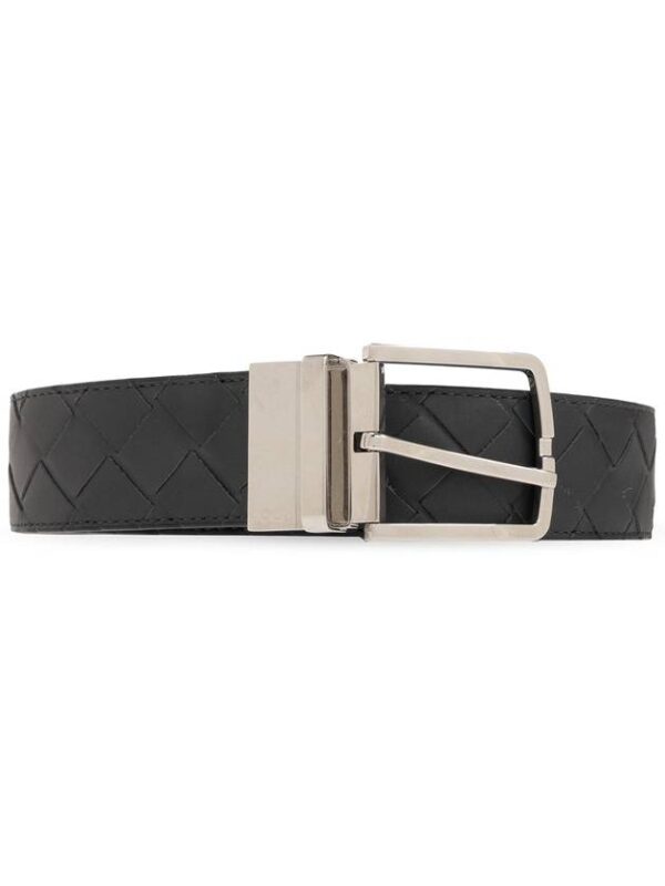 Bottega Veneta Intrecciato Reversible Leather Belt Black Blue