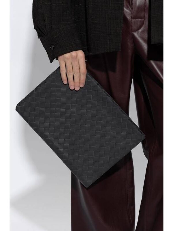 Bottega Veneta Intrecciato Half Zip Clutch Bag Grey