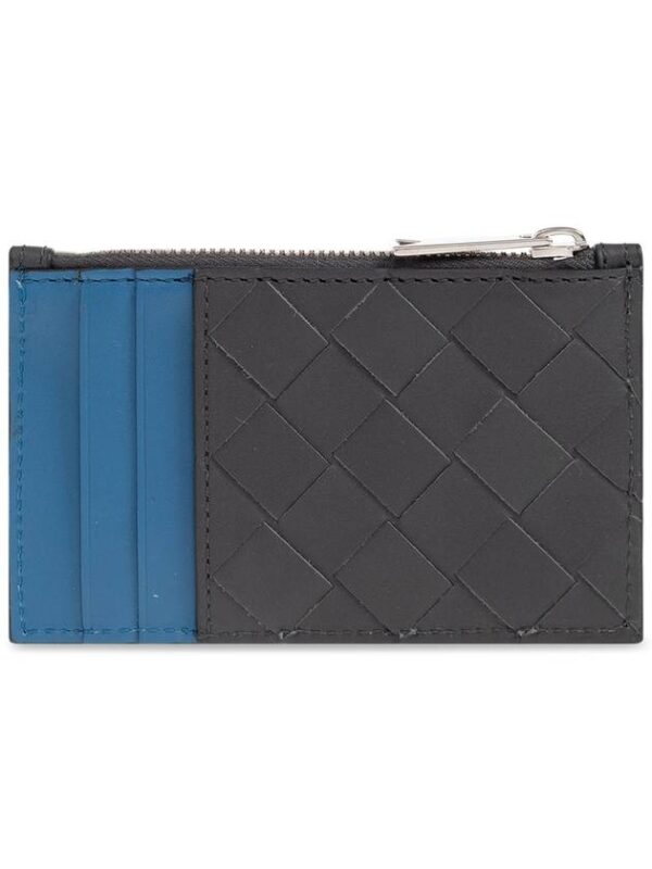 Bottega Veneta Intrecciato Zippered Leather Card Wallet Grey