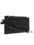 Bottega Veneta Intrecciato L Zipper Leather Card Wallet Black