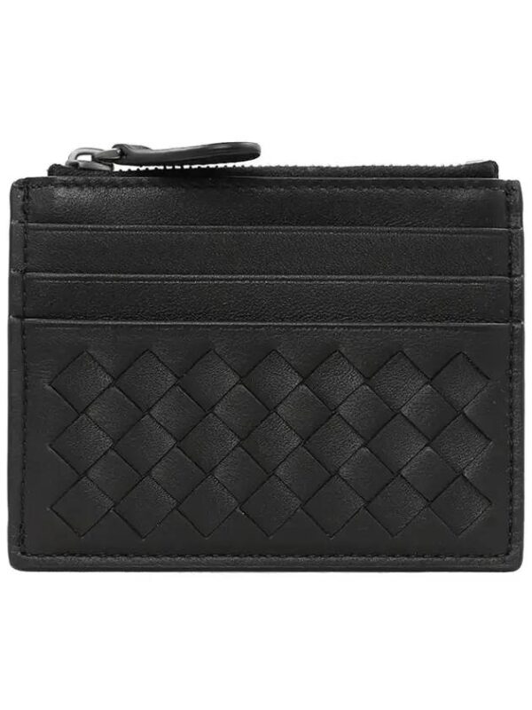 Bottega Veneta Intrecciato Zipper Card Wallet Black