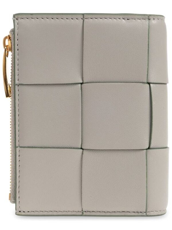 Bottega Veneta Cassette Zipper Small Leather Half Wallet Grey