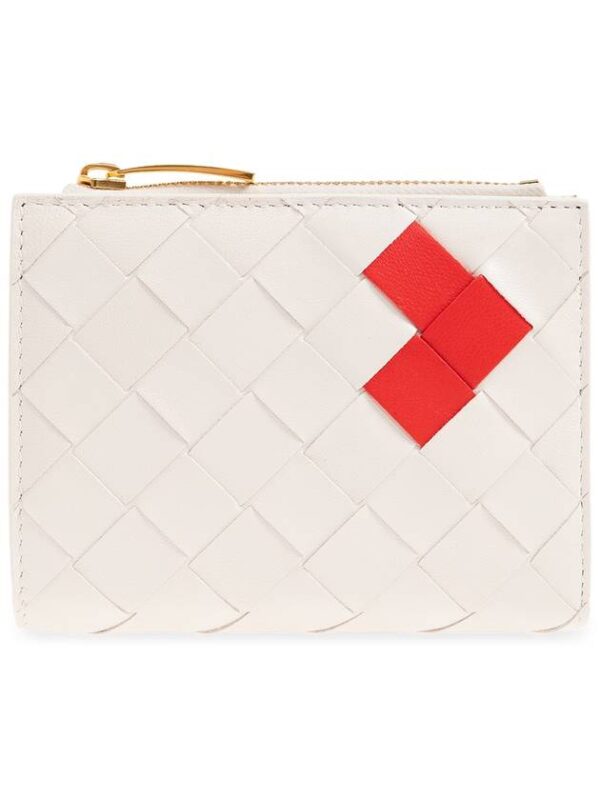 Bottega Veneta Intrecciato Heart Detail Leather Half Wallet White