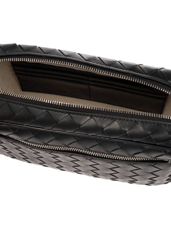 Bottega Veneta Intrecciato Zipper Leather Pouch Bag Black