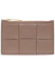 Bottega Veneta Intrecciato Zipper Card Wallet Taupe Grey