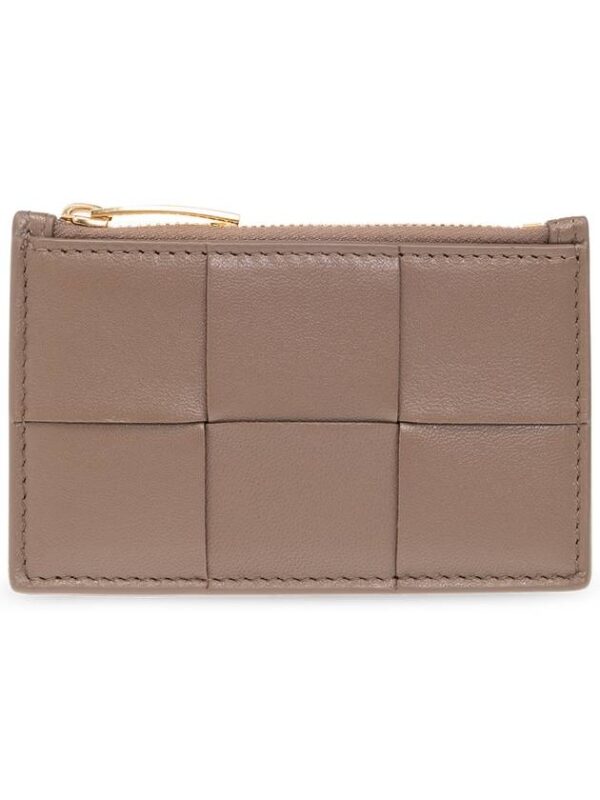 Bottega Veneta Intrecciato Zipper Card Wallet Taupe Grey