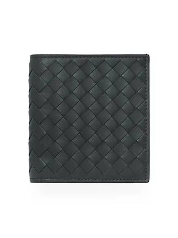 Bottega Veneta Intrecciato Small Folder Half Wallet Dark Grey