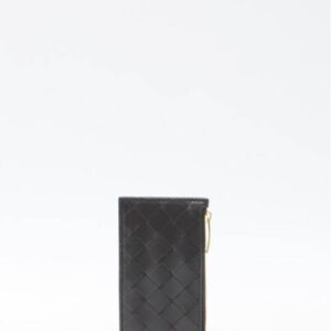 Bottega Veneta Intrecciato Slim Zipper Leather Card Wallet Black