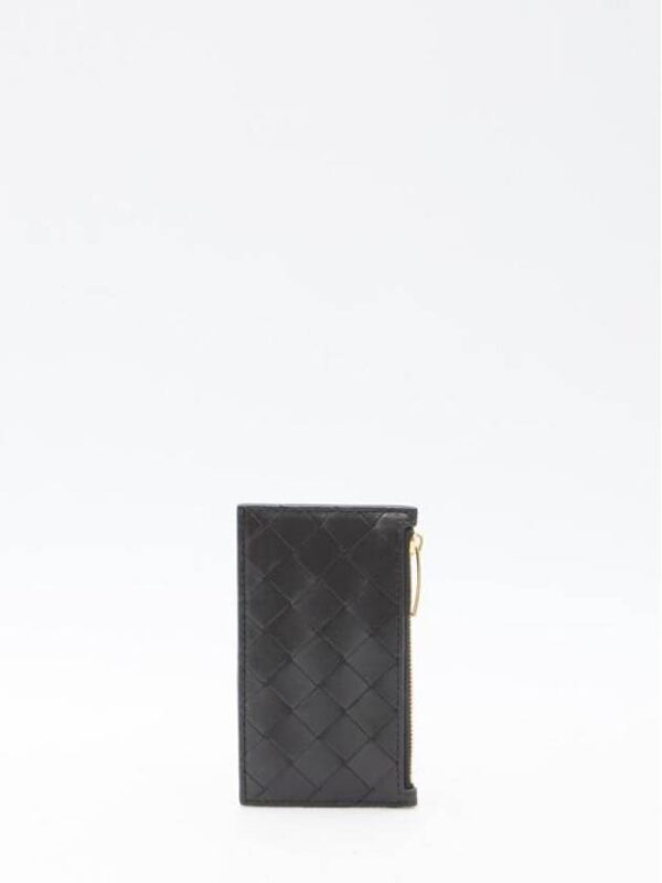 Bottega Veneta Intrecciato Slim Zipper Leather Card Wallet Black