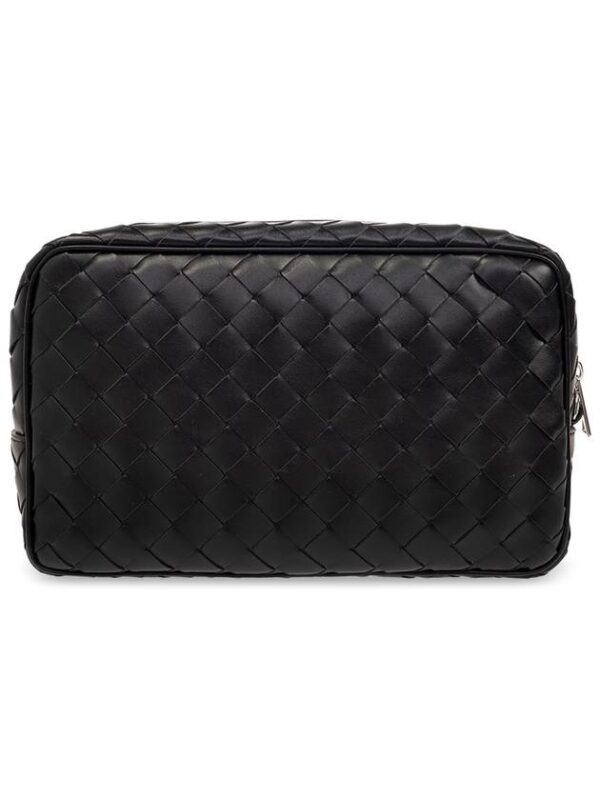 Bottega Veneta Intrecciato Zipper Leather Pouch Bag Black
