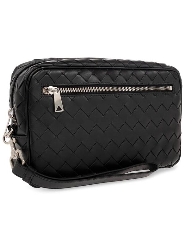 Bottega Veneta Intrecciato Zipper Leather Pouch Bag Black