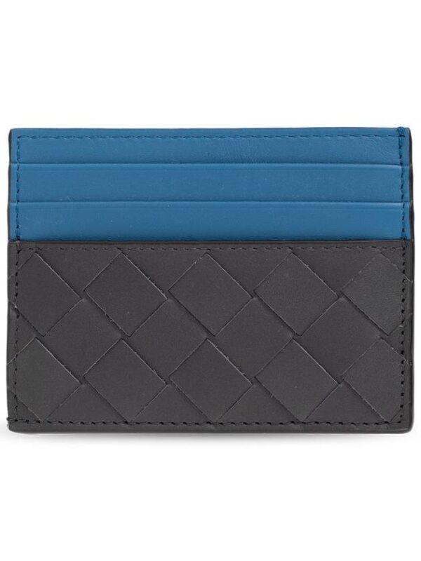 Bottega Veneta Intrecciato Two-Tone Card Wallet Blue Black