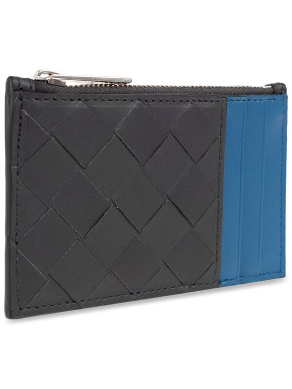 Bottega Veneta Intrecciato Zippered Leather Card Wallet Grey