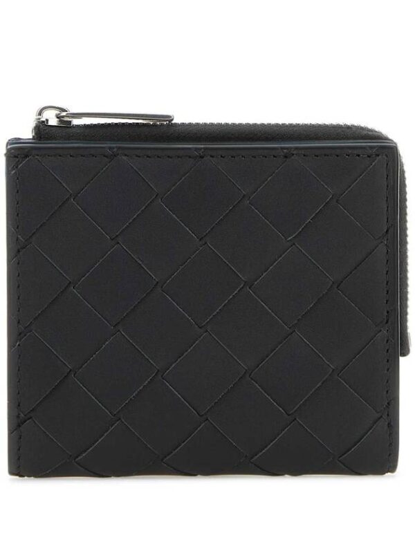 Bottega Veneta Intrecciato Bifold Calfskin Half Wallet Blue Black
