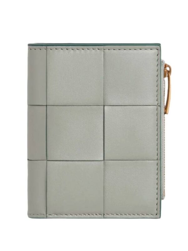 Bottega Veneta Cassette Zipper Small Leather Half Wallet Grey