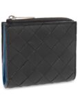 Bottega Veneta Intrecciato Bifold Calfskin Half Wallet Blue Black