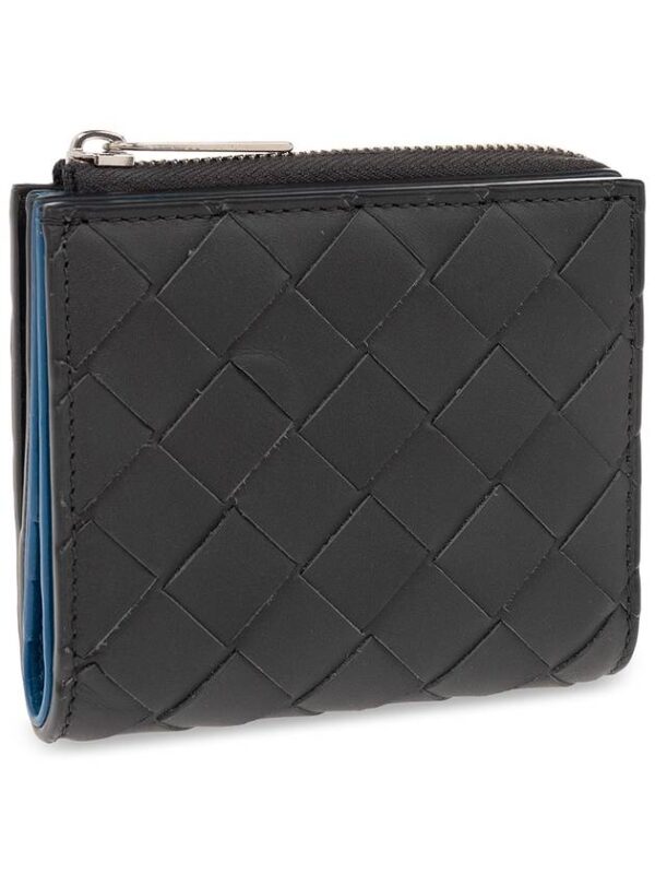 Bottega Veneta Intrecciato Bifold Calfskin Half Wallet Blue Black