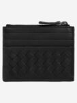 Bottega Veneta Intrecciato Zipper Card Wallet Black