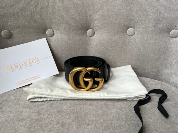 Gucci GG 2015 Re edition Marmont Black Wide Leather Belt with Gold Buckle